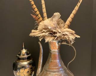 Pitcher Urn with Vintage Feather Duster