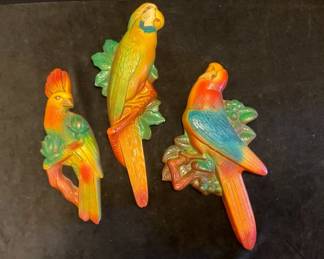 Vintage Chalk Ware Parrot Wall Plaques