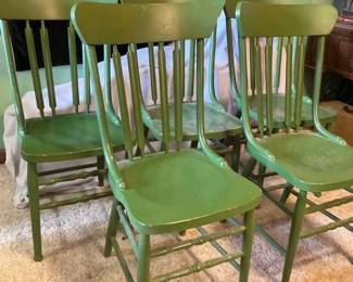 5 Green Painted Table Chairs