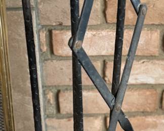 Heavy antique wrought iron embellished fireplace tools