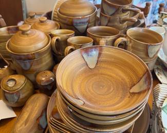 Sango Splash stoneware service for 4 with many extra serving pieces