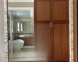 PR OF MOTHER OF PEARL FRAMED BEVELLED WALL MIRRORS