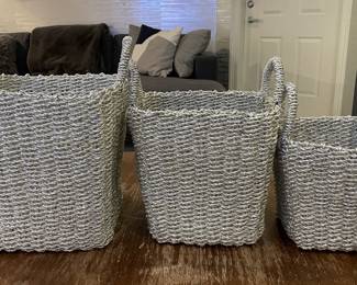 3 PC SET OF NESTED SILVER TONE BASKETS