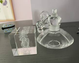SIGNED LALIQUE CRYSTAL STUPA CROWN PERFUME BOTTLE