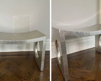 PR OF CURVED SILVER TONE ACCENT CONSOLES