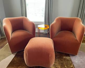 PR OF J ROBERT SCOTT SWIVEL CHAIRS AND OTTOMAN
