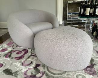 CUSTOM BOUCLE STYLE CHAIR AND OTTOMAN