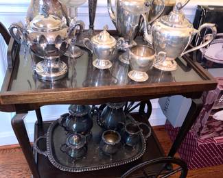 Tea Cart silver plate tea set