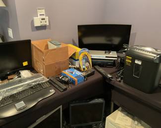 TVs, Paper Shredder, Keyboard, XBOX with games & controllers, Mixed cords, DVD player
