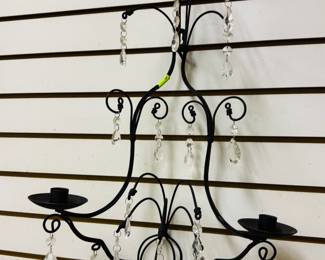 PAiR BLACK IRON CRYSTAL CHANDELIER CANDELABRA Wall CANDLE HOLDER SCONCES