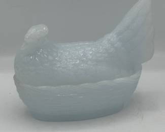 milk, glass hen on nest