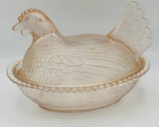 Carnival glass hen on nest
