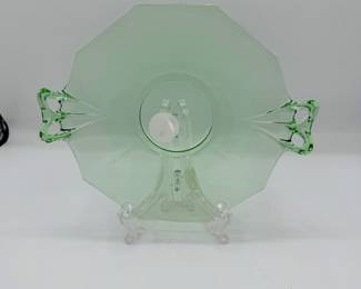 Vintage Green uranium glass tray with handles
