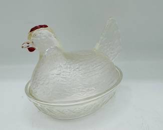 VINTAGE INDIANA GLASS HEN ON NEST COVERED DISH CLEAR GLASS 1940S-50S ERA