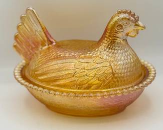 Carnival Glass hen own nest