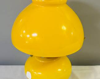 Vintage 15"t Canary Yellow 2 Piece Glass Oil Lamp With Chimney & Matching Shade