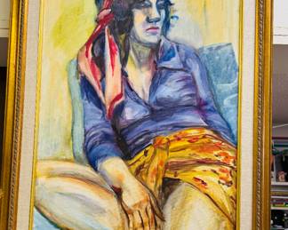 Framed, painting, lady in scarf