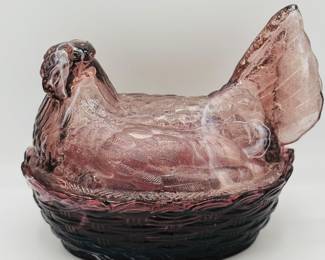 Amethyst glass hen on nest