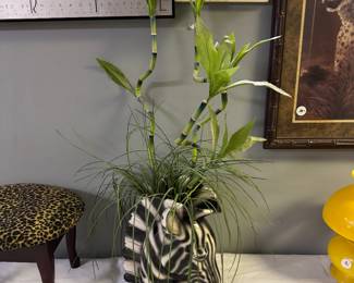Zebra head vase with bamboo