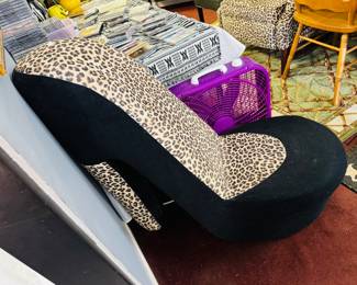 Upholstered Stiletto High Heel Leopard Print Chair