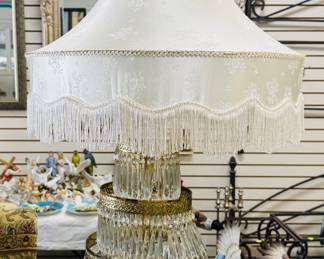 Pair of ornate Hollywood Regency lamps with shades