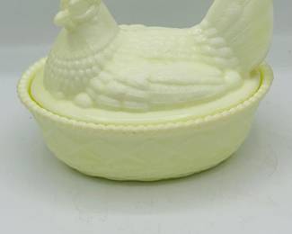 Uranium glass hen on nest