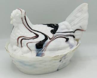 Slag glass hen on nest