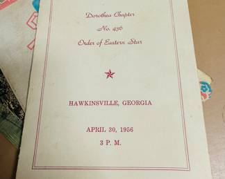1956 installation program for the order of the eastern star Hawkinsville, Georgia.