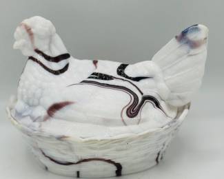 Vintage Purple Slag Glass Hen On Nest
