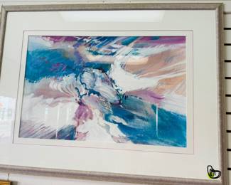 Framed and matted, abstract watercolor