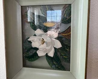 Vintage reverse glass painting with light, 14" x 12" framed