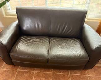 Natuzzi dark brown leather loveseat