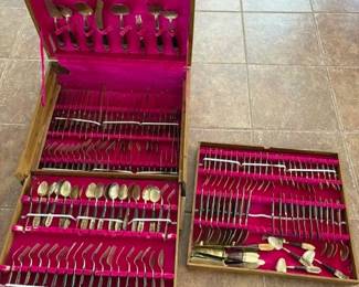 Very large set of Thai brass and wood flatware