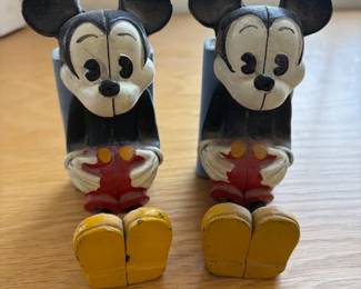 Vintage cast iron Mickey Mouse bookend banks, ca 1950