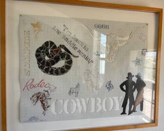 Foster Hurley mixed media 'Cowboy', 22" x 27" framed