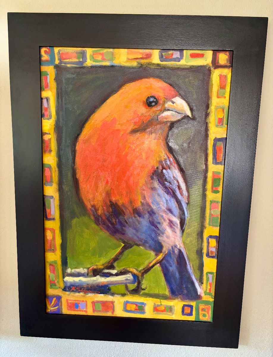 Robert Schlegel {Portland Artist} " Red Bird" ~ oil on canvas (29"l x 19.5" art): $3,000.00