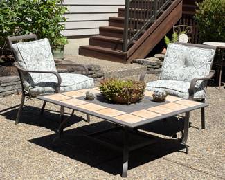 Patio cocktail Table & chair set with cushions (tabletop accessorize excluded): $150.00