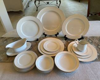 Grace ~ Concerto Fine China 27 pc. dish set. 1 -12" platter, 1 - gravy, 1 - creamer, 11 - 10" dinner plates, 4 - 7.5" salad plates, 6 - 6.5" desert plates, 3 - soup bowls: $60.00 (as is)