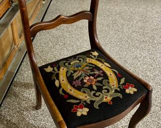 Antique carved wood & needlepoint seat chair: $90.00