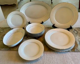 Noritake ~ Tahoe 2585 bone china 44 pc. dish set. 12 - 10.5" dinner plates, 12 - 7.5" soup bowls, 10 - 6.5" desert plates, 9 - 7.5" luncheon plates, 1 - 10" oval veggie bowl: $180.00