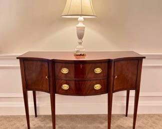 Pair of Hickory Chair historical James River Plantations Inlaid Flame Mahogany Hepplewhite Sideboard - 56" W x 39" H x 23" D