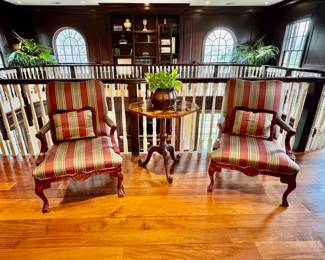 Pair of striped armchairs with clawfeet