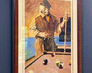 "La Sirena Billiards" signed and numbered 44/100 by Aldo Luongo, an Argentinian and Californian impressionist painter