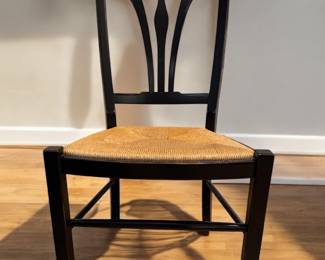 Set of 4 "Orleans' black wooden chairs with natural rush seats