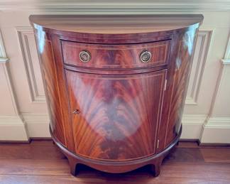 PAIR of Kittinger burled wood demilune cabinets