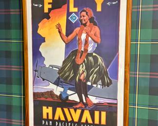 Vintage Pan Am advertisement for flights to Hawaii - numbered print (108/295) and signed in pencil by artist Michael Cassidy
