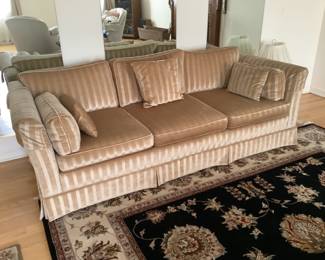 1980s peach velvet sofa…presale $150.  Measures 84 L x 35 d x 26h.