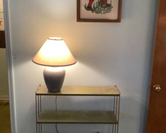 Metal shelf and lamp