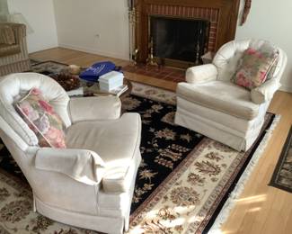 Pr of White side chairs and pillows..measure 36 w x 32 d x 32 h.  Presale $100 each