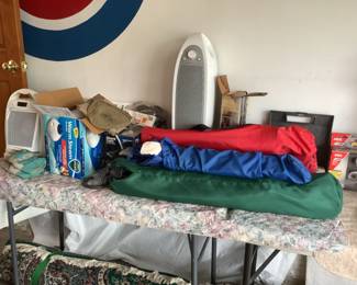 Chairs in bags, heater, shark hand held vacuum and bags, 